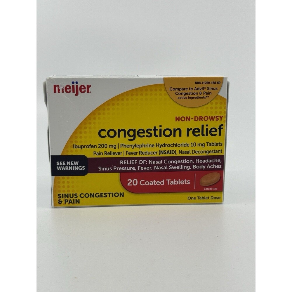 Non Drowsy Congestion Relief 20 Coated Tablets Meijer Brand